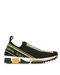 Мужские черно-золотые кроссовки с принтом от Dolce & Gabbana