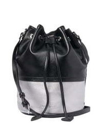 Черно-серебряная кожаная сумка-мешок
