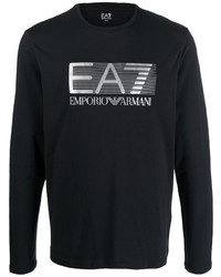 Мужская черно-серебряная футболка с длинным рукавом с принтом от Ea7 Emporio Armani