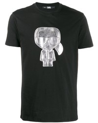 Черно-серебряная футболка с круглым вырезом с принтом