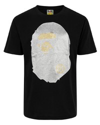 Мужская черно-серебряная футболка с круглым вырезом с принтом от A Bathing Ape