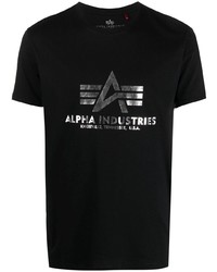 Мужская черно-серебряная футболка с круглым вырезом с принтом от Alpha Industries
