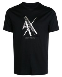 Мужская черно-серебряная футболка с круглым вырезом с принтом от Armani Exchange