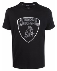 Мужская черно-серебряная футболка с круглым вырезом с принтом от Automobili Lamborghini
