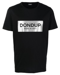 Мужская черно-серебряная футболка с круглым вырезом с принтом от Dondup
