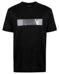 Мужская черно-серебряная футболка с круглым вырезом с принтом от Emporio Armani