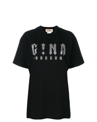 Женская черно-серебряная футболка с круглым вырезом с принтом от Gina