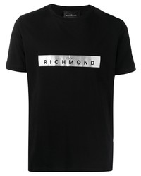 Мужская черно-серебряная футболка с круглым вырезом с принтом от John Richmond