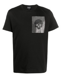 Мужская черно-серебряная футболка с круглым вырезом с принтом от Just Cavalli