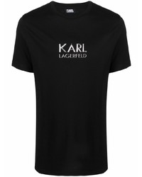 Мужская черно-серебряная футболка с круглым вырезом с принтом от Karl Lagerfeld