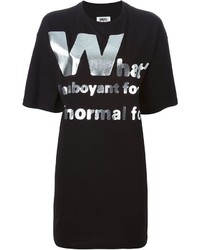 Женская черно-серебряная футболка с круглым вырезом с принтом от MM6 MAISON MARGIELA