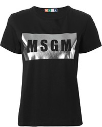 Женская черно-серебряная футболка с круглым вырезом с принтом от MSGM