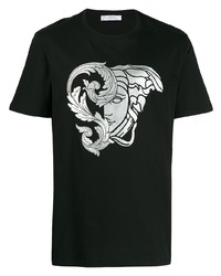 Мужская черно-серебряная футболка с круглым вырезом с принтом от Versace Collection