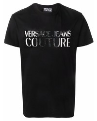 Мужская черно-серебряная футболка с круглым вырезом с принтом от VERSACE JEANS COUTURE
