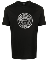 Мужская черно-серебряная футболка с круглым вырезом с принтом от Versace