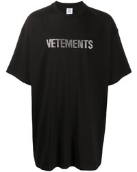 Мужская черно-серебряная футболка с круглым вырезом с принтом от Vetements
