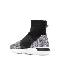 Женские черно-серебряные высокие кеды от Hogan