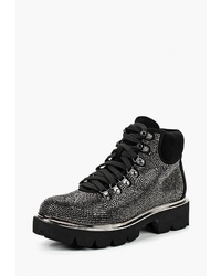 Женские черно-серебряные замшевые ботинки на шнуровке с украшением от Inuovo