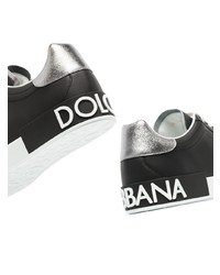 Мужские черно-серебряные кожаные низкие кеды от Dolce & Gabbana