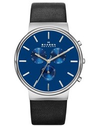 Черно-синие кожаные часы