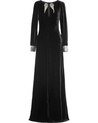 Черное бархатное вечернее платье с украшением от Roberto Cavalli