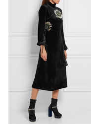 Черное бархатное платье-миди с принтом от Miu Miu