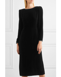 Черное бархатное платье-миди с украшением от Gucci