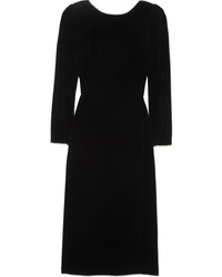 Черное бархатное платье-миди с украшением от Gucci