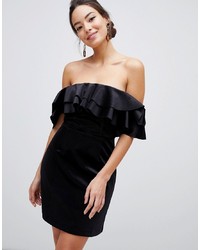 Черное бархатное платье-футляр с рюшами от ASOS DESIGN
