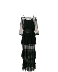 Черное вечернее платье в сеточку с рюшами от Federica Tosi