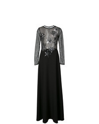Черное вечернее платье в сеточку с цветочным принтом