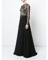 Черное вечернее платье в сеточку с цветочным принтом от Patbo
