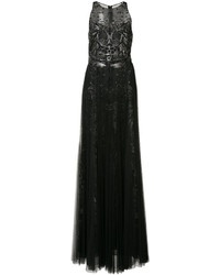 Черное вечернее платье из фатина с вышивкой от Marchesa