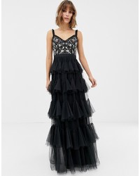 Черное вечернее платье из фатина с вышивкой от Needle & Thread