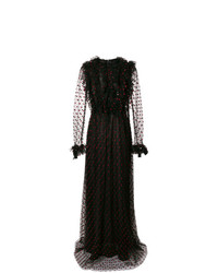 Черное вечернее платье из фатина с рюшами от Giambattista Valli