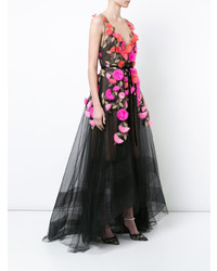Черное вечернее платье из фатина с цветочным принтом от Marchesa Notte