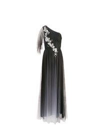 Черное вечернее платье из фатина с цветочным принтом от Marchesa Notte
