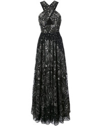 Черное вечернее платье с пайетками с вышивкой от Marchesa