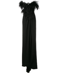Черное вечернее платье с перьями