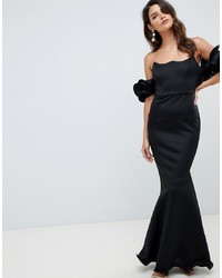 Черное вечернее платье с рюшами от ASOS DESIGN