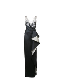 Черное вечернее платье с рюшами от Marchesa Notte