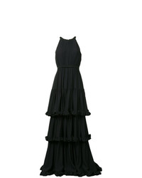Черное вечернее платье с рюшами от MSGM