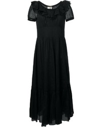 Черное вечернее платье с рюшами от Saint Laurent