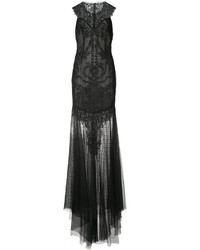 Черное вечернее платье с украшением от Monique Lhuillier