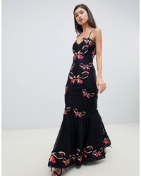 Черное вечернее платье с цветочным принтом от Forever Unique