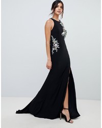 Черное вечернее платье с цветочным принтом от Forever Unique