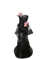 Черное вечернее платье с цветочным принтом от Marchesa