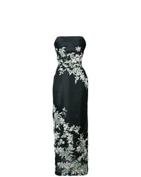 Черное вечернее платье с цветочным принтом от Marchesa