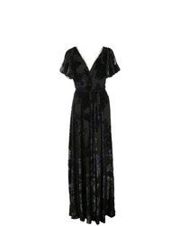 Черное вечернее платье с цветочным принтом от Marchesa Notte