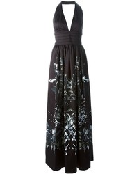 Черное вечернее платье с цветочным принтом от Roberto Cavalli